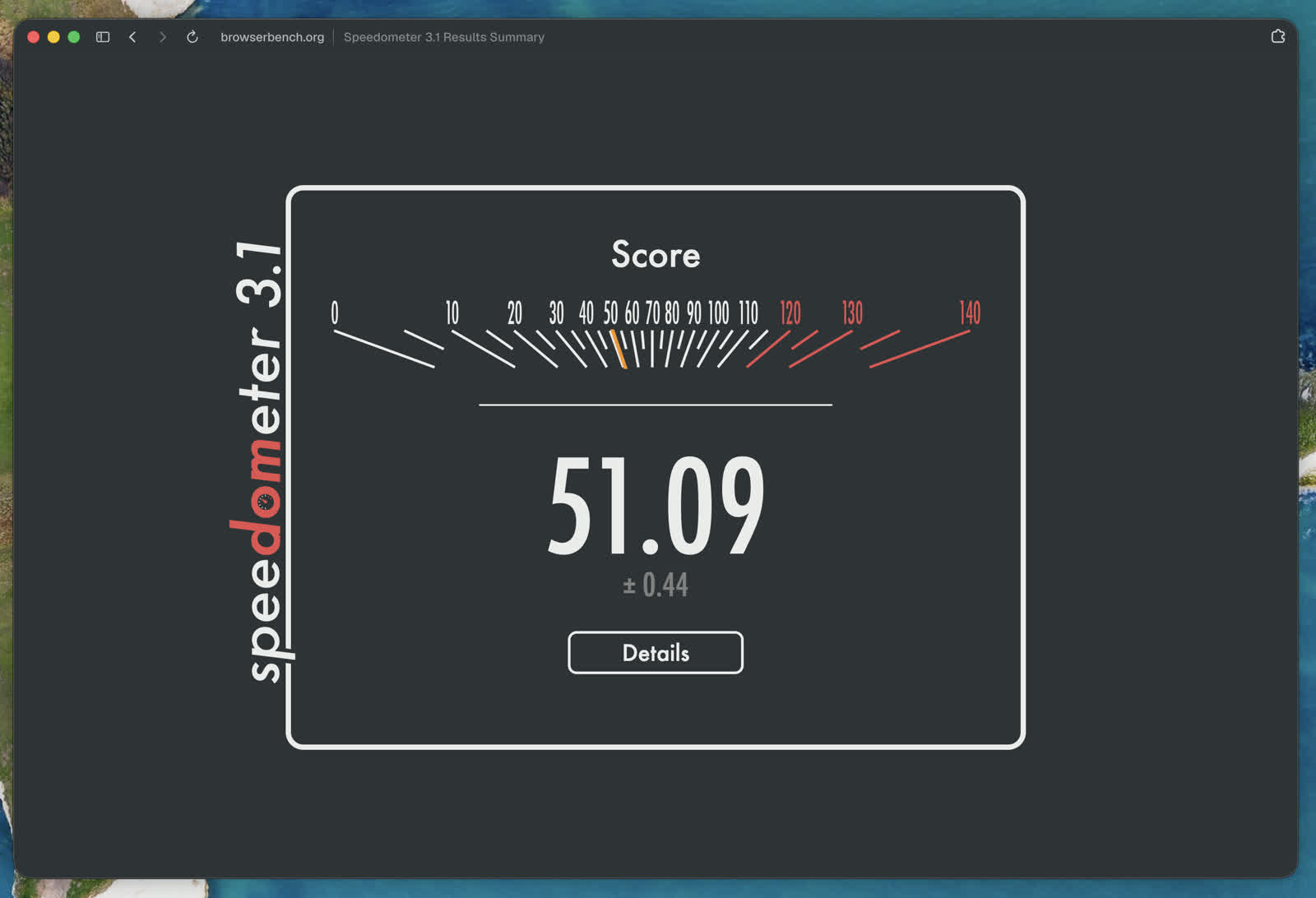 Aside Speedometer 3.1 result, 51.09
