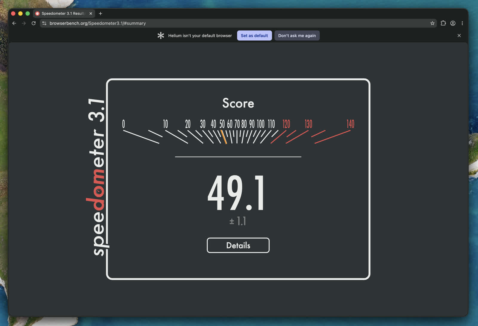 Helium Speedometer 3.1 result, 49.1